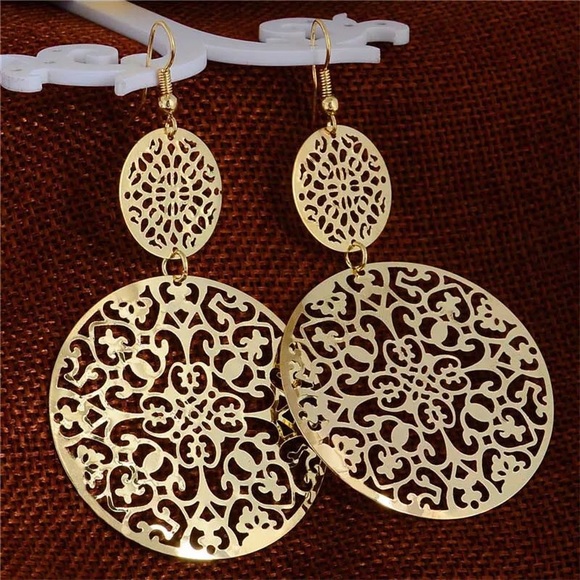 Pretty Penny Boutique Jewelry - 🛒Round Hollow Out Gold Drop Earrings  NWT // 3in.